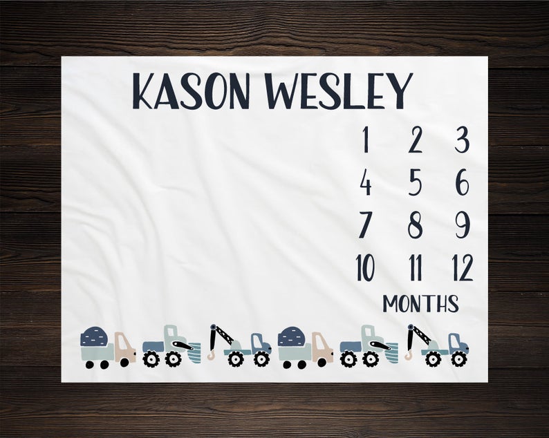 Trucks Milestone Blanket, Monthly Growth Tracker Soft Fleece Antler Blanket, Baby Shower Gift, Newborn Gift Blanket, Watch Me Grow Baby Boy