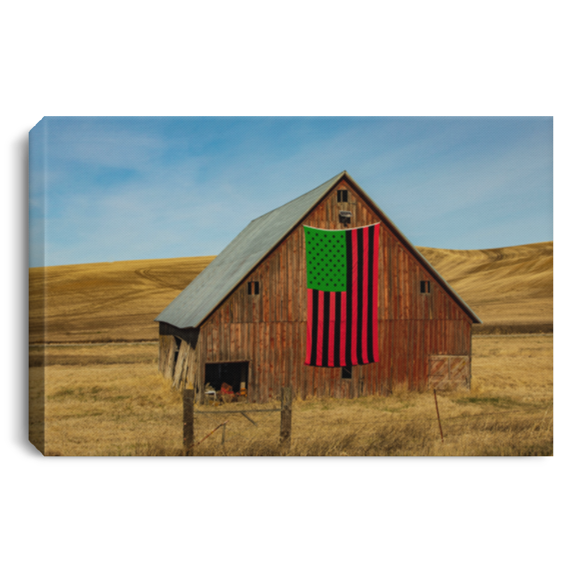 African American Canvas – Barn On The Plains Displaying The African American Flag Color Canvas For Home Decor