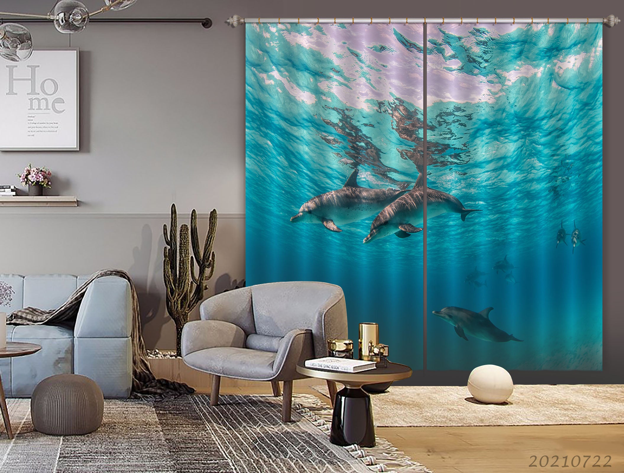 3D Ocean Animal Dolphin Curtains And Drapes Lqh 170