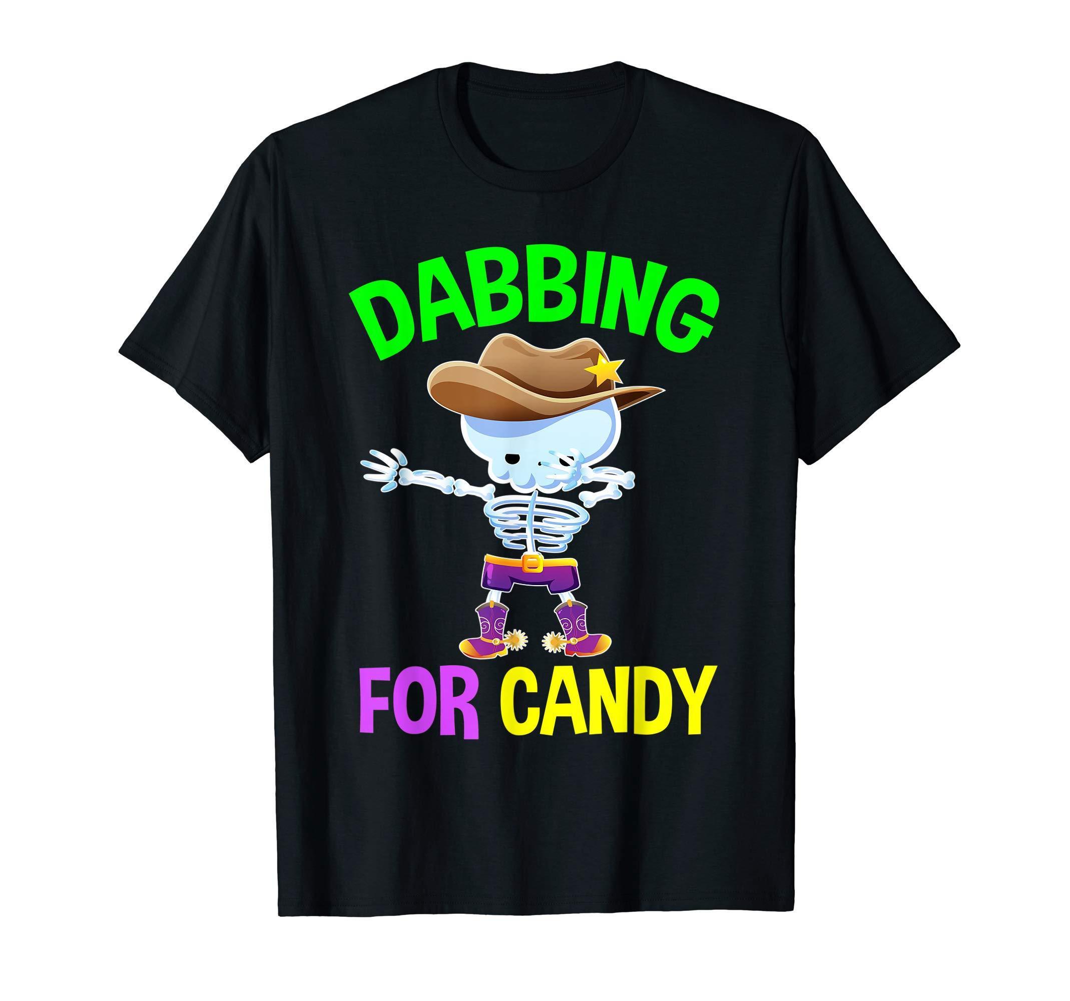 Dabbing For Candy Skeleton Gifts Cowboy Halloween For Boys T-Shirt