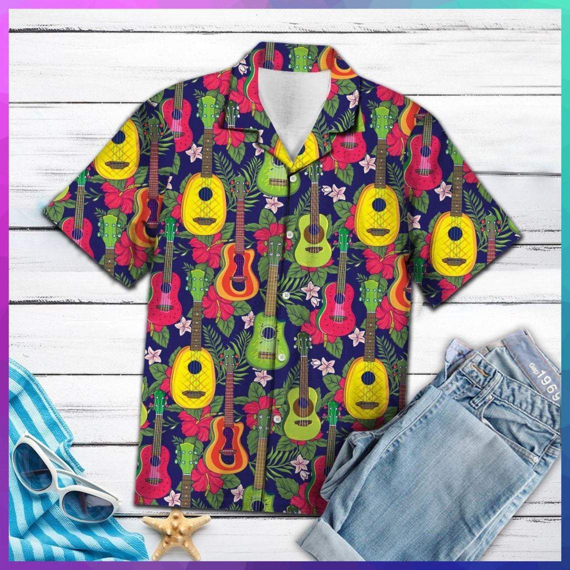 Ukulele Tropical Fruit Hawaiian Shirt Pre10935