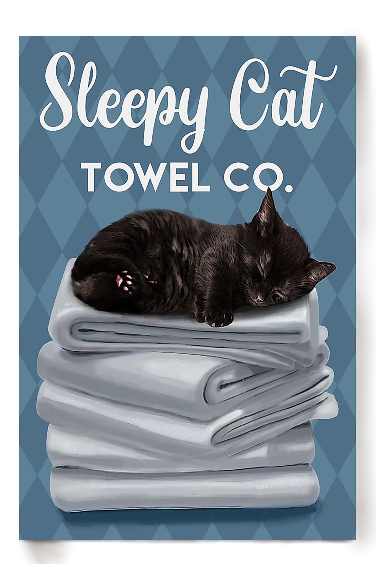 Sleepy Cat Towel Co Animal Wall Art Gift For Cat Lover International Cat Day Kitten Foster Bedroom Decor Poster