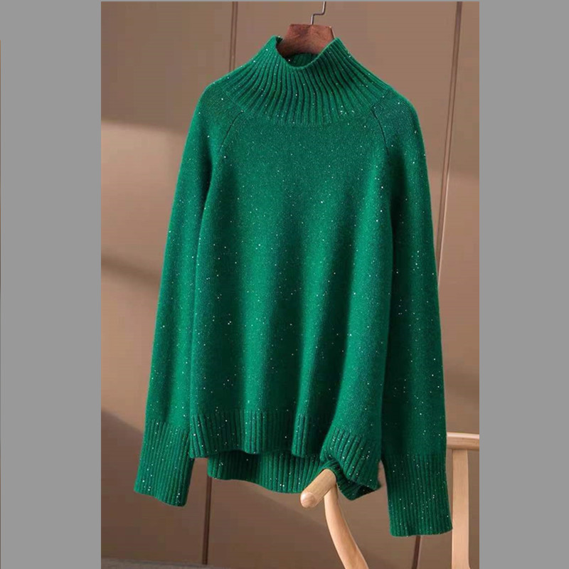 100% pure wool ladies pullover casual knitted plus size blouse autumn / winter thickening women’s half high neck cashmere sweate alx