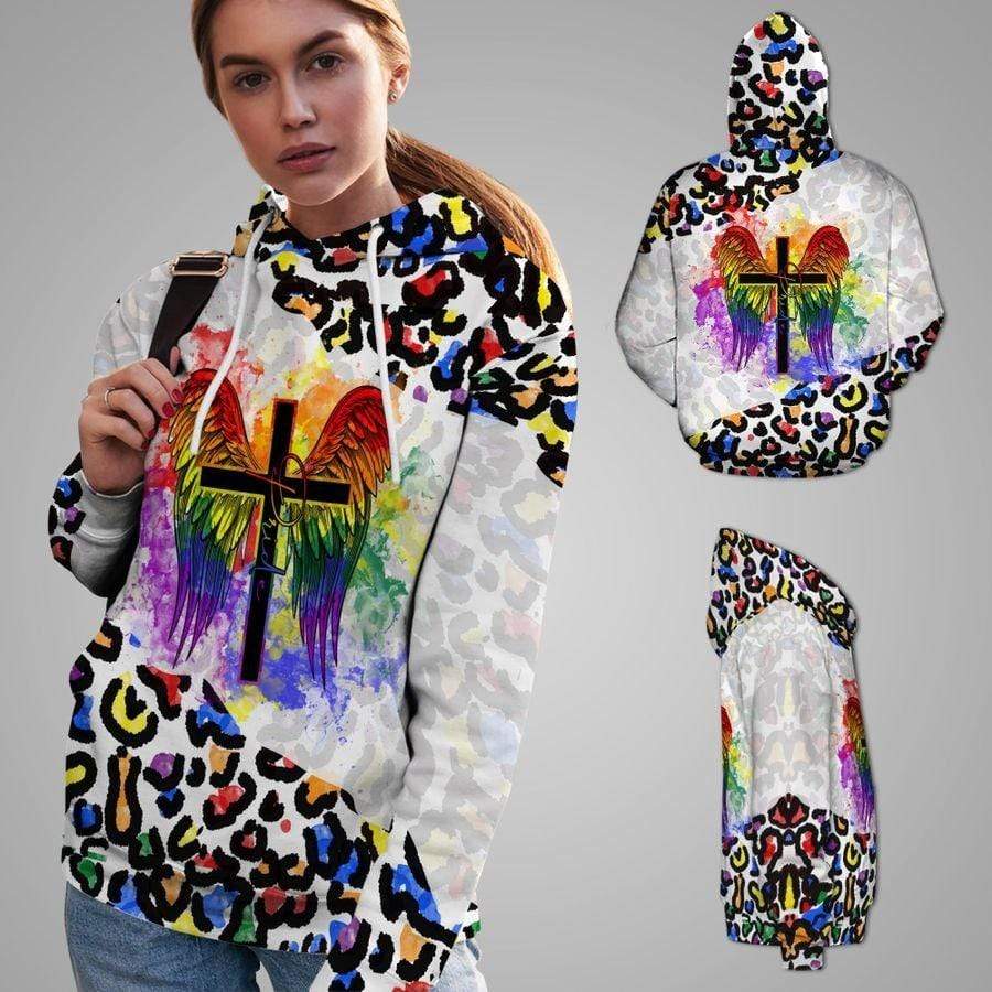 Colorful Leopard With The Cross And Wings LGBT Hoodie 3D