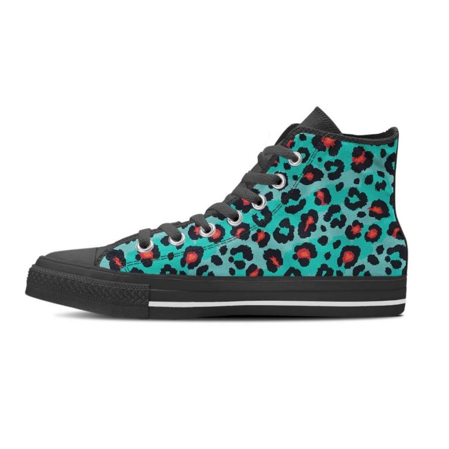 Teal Leopard Women’s High Top Shoes