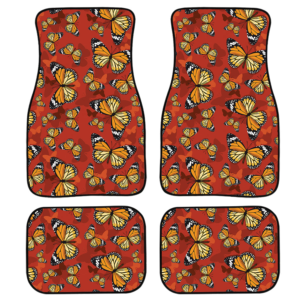 Orange Monarch Butterfly Print Front And Back Car Floor Mats, Front Car Mat