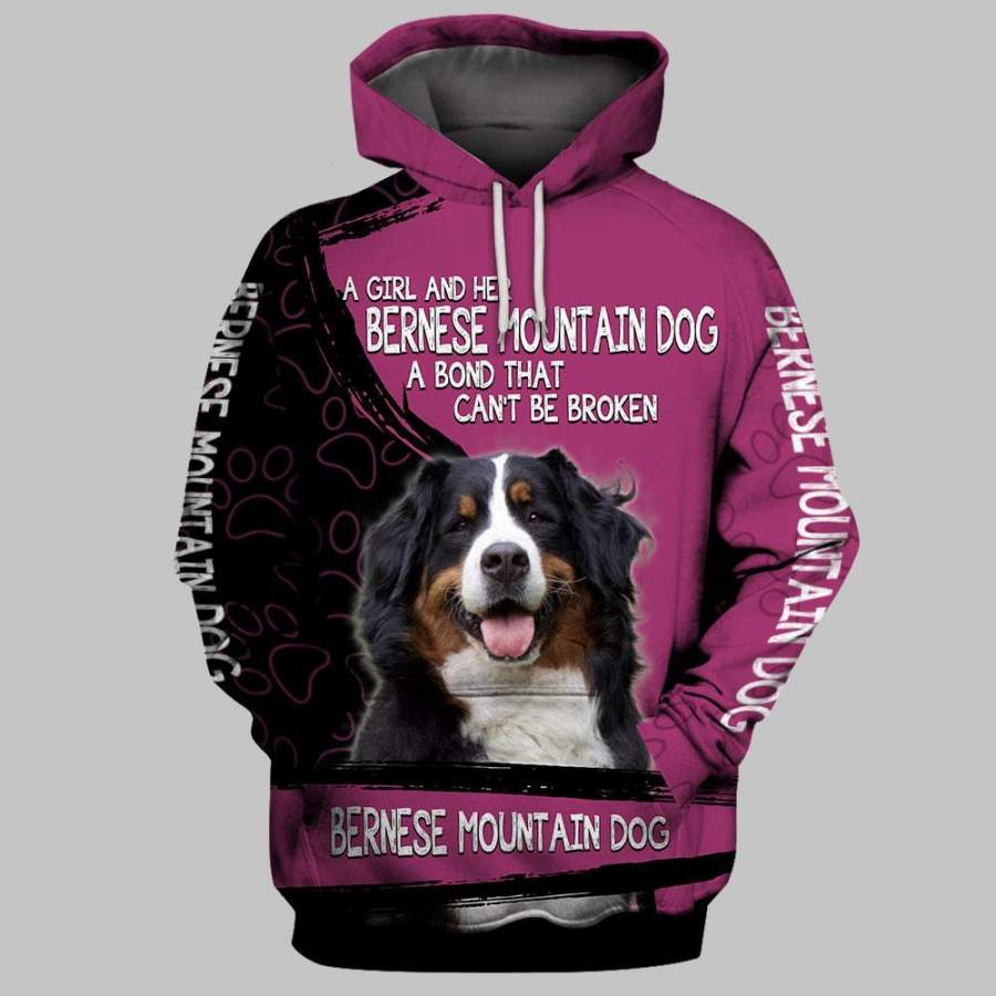A girl and her BERNESE MOUNTAIN DOG 3D Hoodie Full Printing