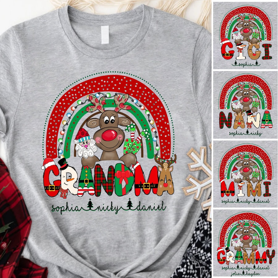 Custom Christmas Grandma Shirt, 2022 Rainbow Grandma Shirt Custom Kidnames, Xmas Grandma Longsleeve, Custom Christmas Nana Mimi Sweatshirt