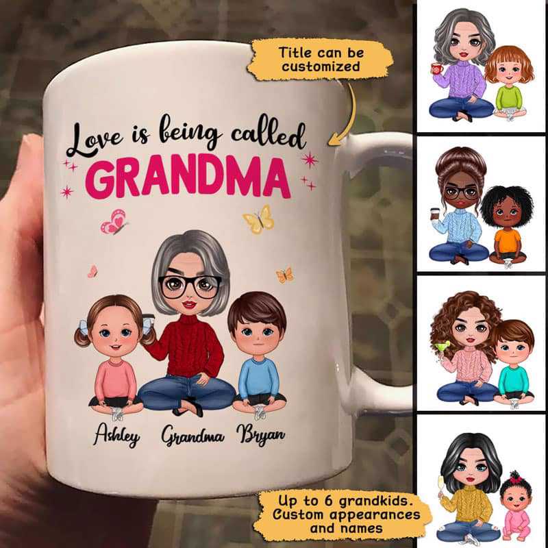 Love Is Being Called Doll Grandma And Grandkids Personalized Mug