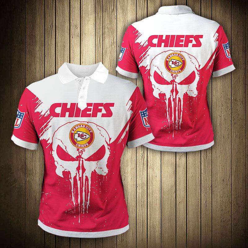 Kansas City Chiefs Polo Shirt Mens Punisher Skull