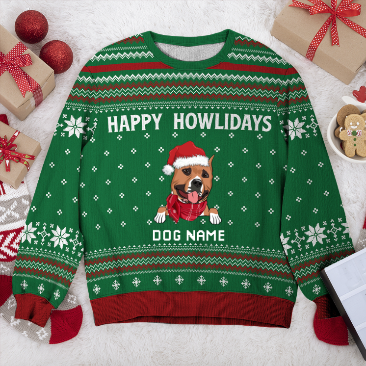 American Staffordshire Terrier Happy Howlidays Personalized Sweater, Dog Ugly Christmas Sweater