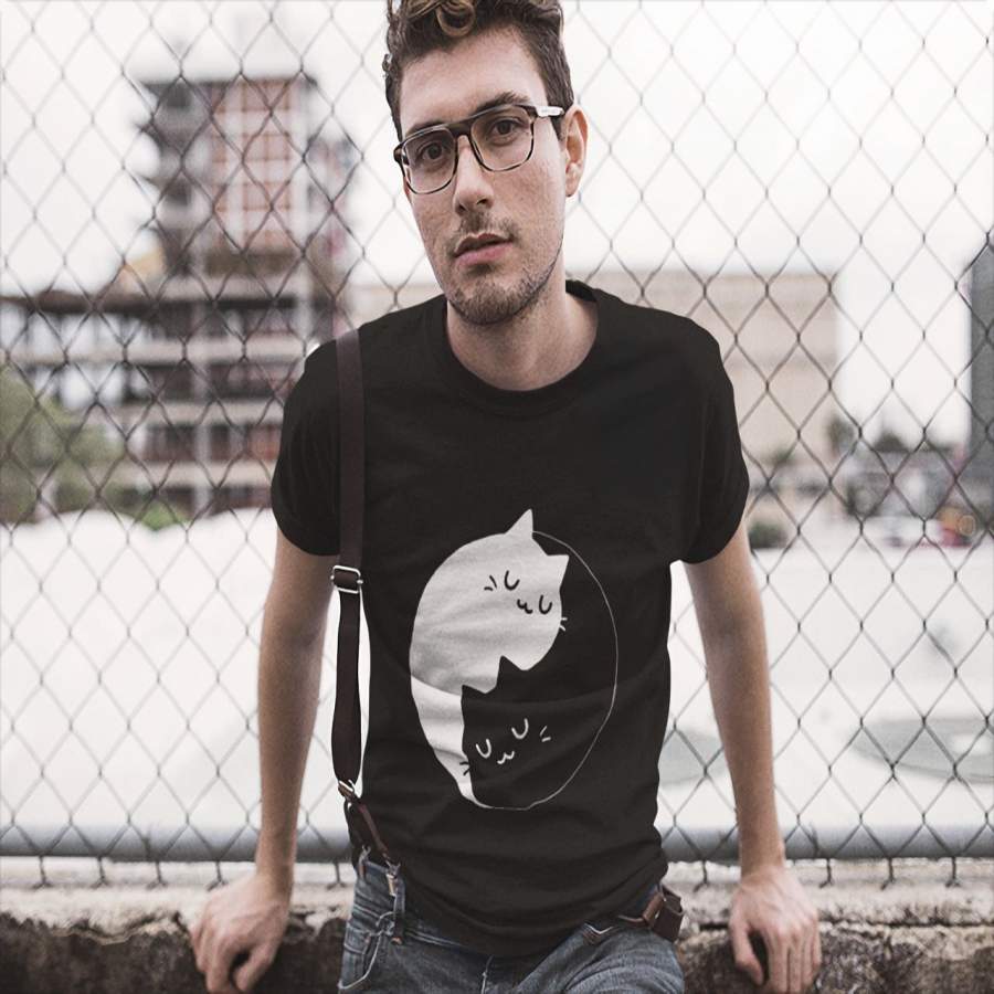 Yin Yang Cats Kittens Men’s Black T-shirt