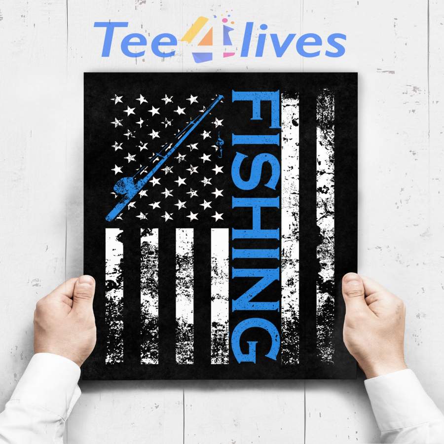 Custom Poster Prints Wall Art American Flag Fishing Rod USA Patriotic