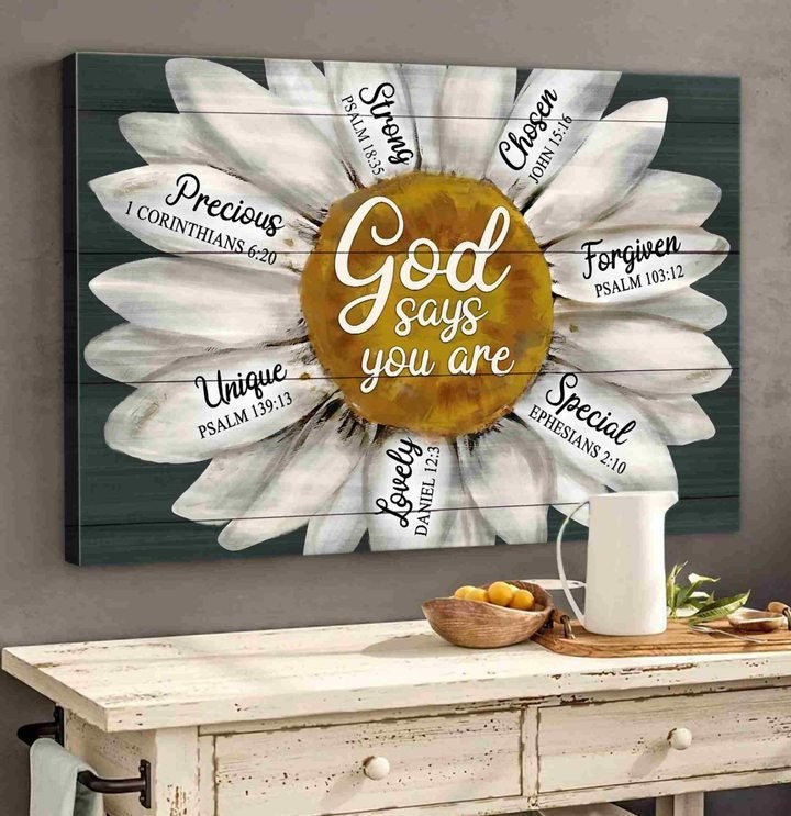 & Canvas | Daisy Flower – God Says You Are | Home Decor Canvas, Wall Art