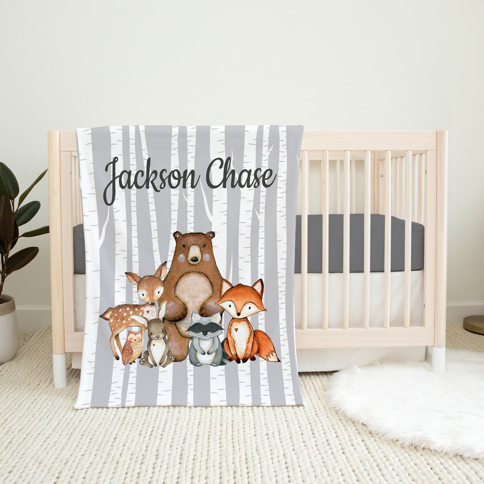 Woodland Animals Baby Blanket Gift, Personalized Baby Blanket, Baby Shower Gift