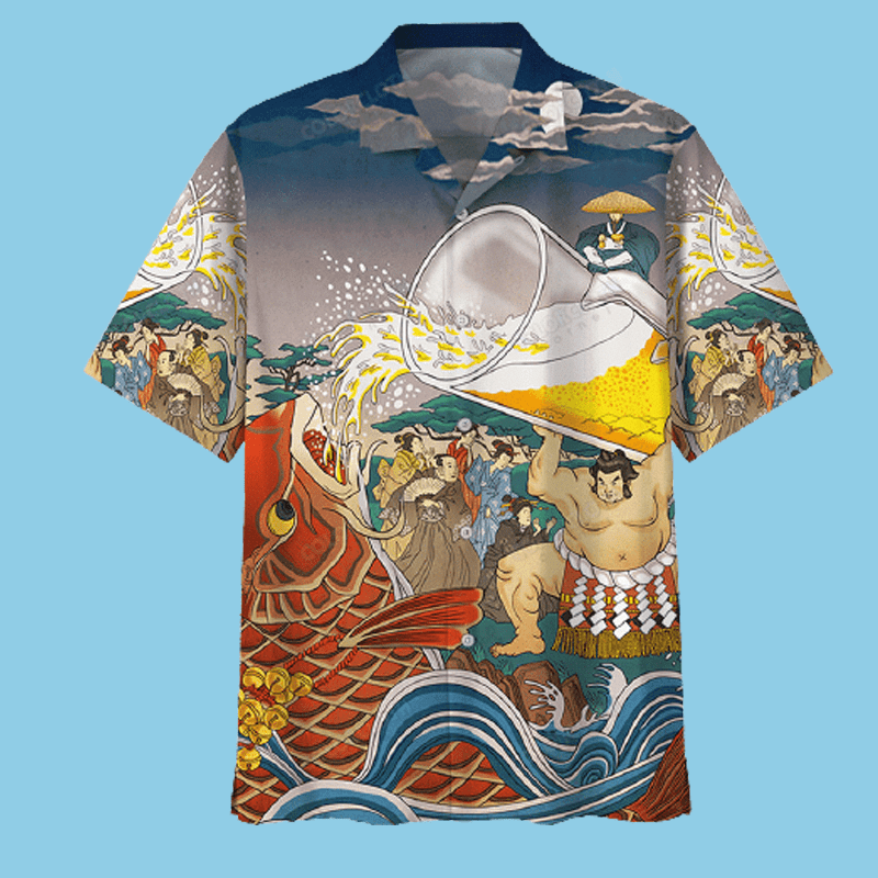 Beer Hawaii Shirt Sumo Drinking Japanese Style Aloha Ha82274