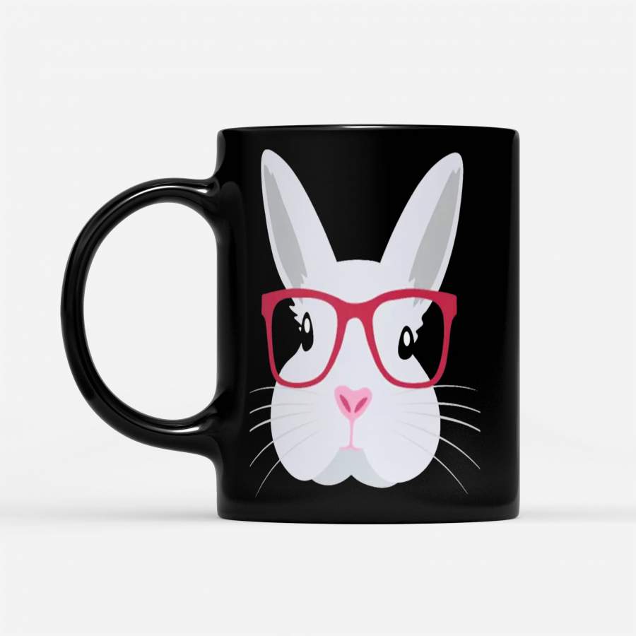 Rabbit Wears Pink Glasses – Black Mug