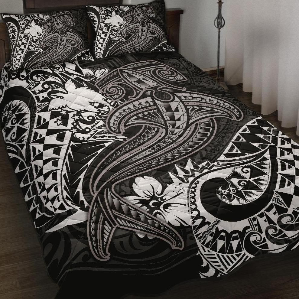 Alohawaii Home Set – Quilt Bed Set Papua New Guinea – White Shark Polynesian Tattoo – Bn18