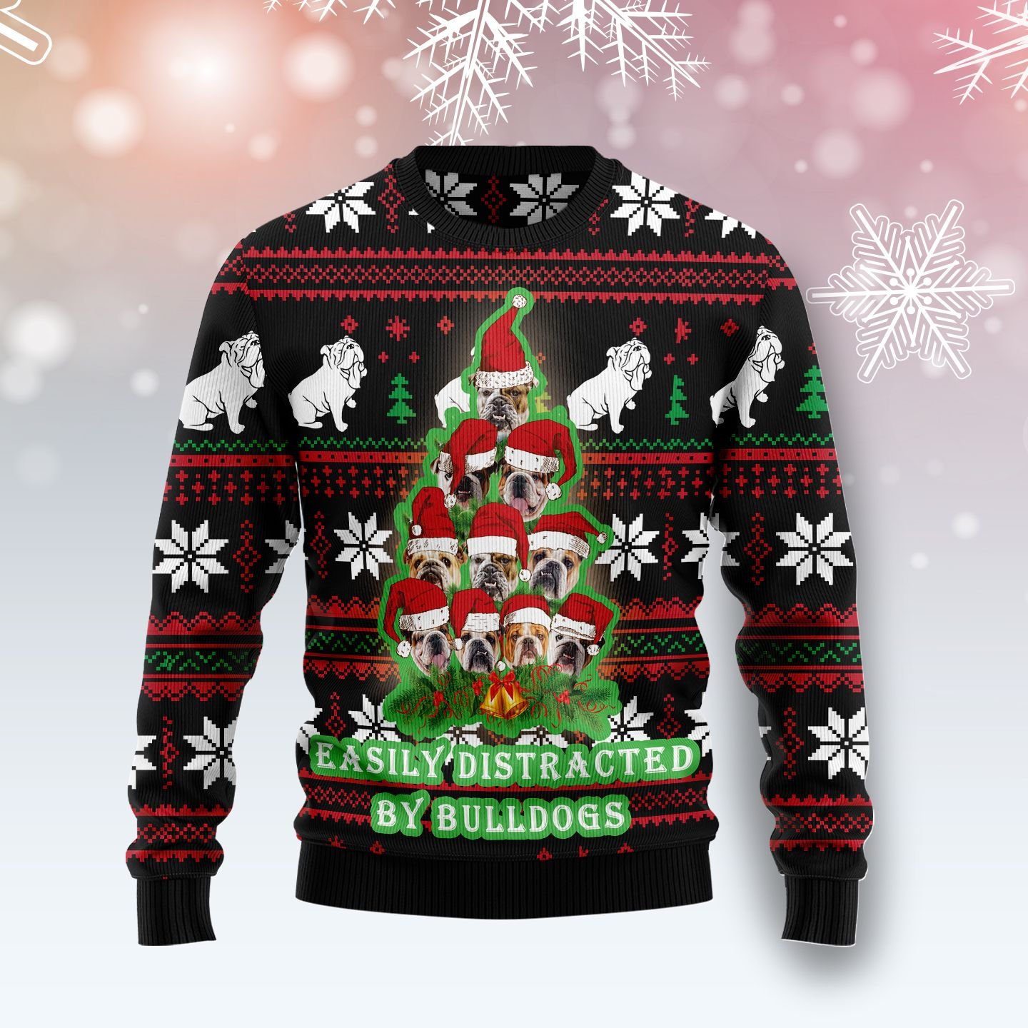 Bulldog Pine Tree Christmas Ugly Christmas Sweater | For Men & Women | Adult | Us5024