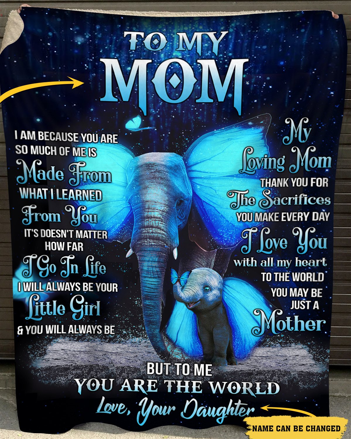 Personalized To My Mom Elephant Butterfly Ear Blanket From Daughter, To My Mom I Am Because You Are Elephant Blanket For Mom