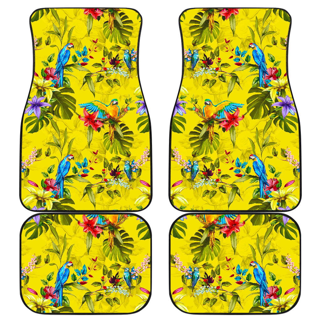 Parrot Tropical Pattern Print Front And Back Car Floor Mats, Front Car Mat