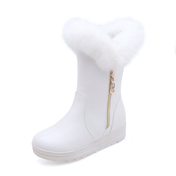 Rabbit Fur Women Wedges Snow Boots Mid Calf Winter Platform Shoes Woman 2016 3466