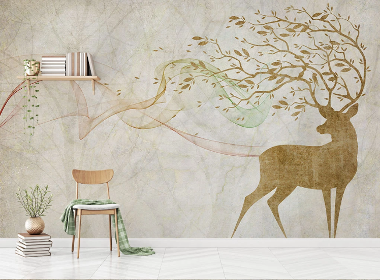 3D Animal Elk Wall Mural Wallpaper C137