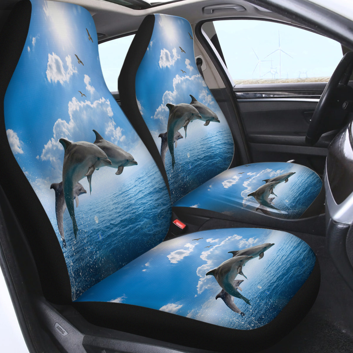 Dolphins Jumping Over Ocean Swqt3614 Car Seat Covers