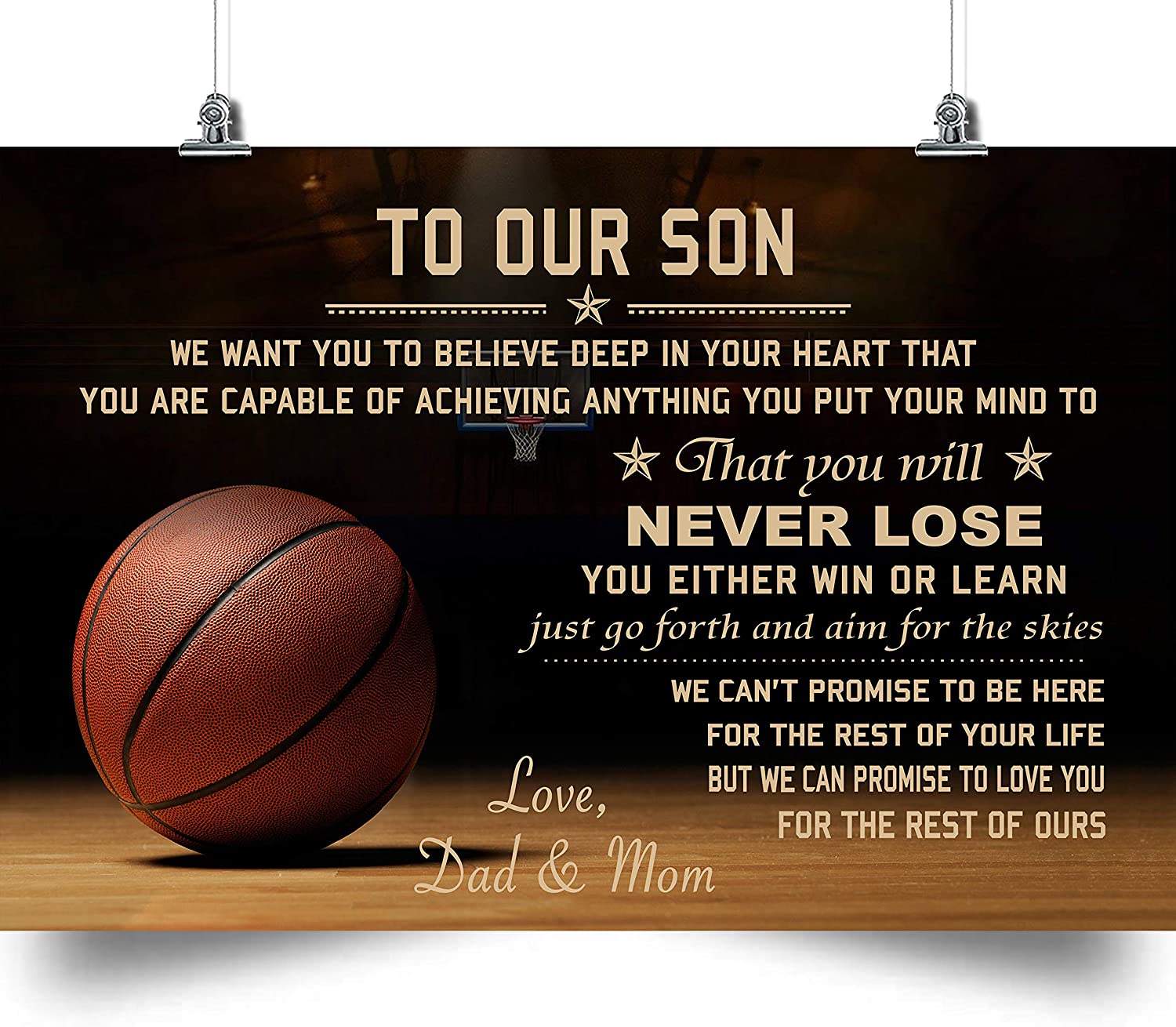 Basketball Poster DAD and MOM to Son Never Lose Beautiful Poster is Best Gift for Son from Dad or Mom