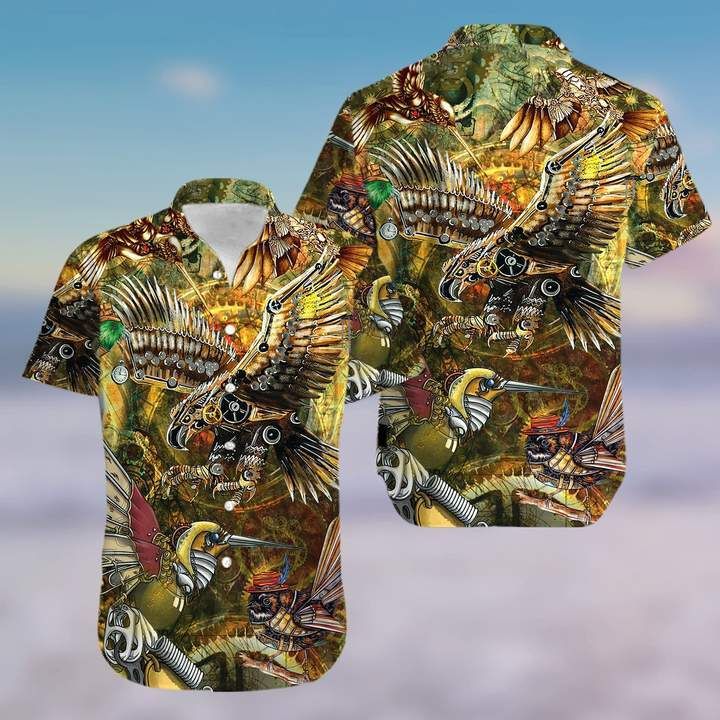 Steampunk Birds Aloha Hawaii Graphic Print Short Sleeve Hawaii Shirt Ha105139