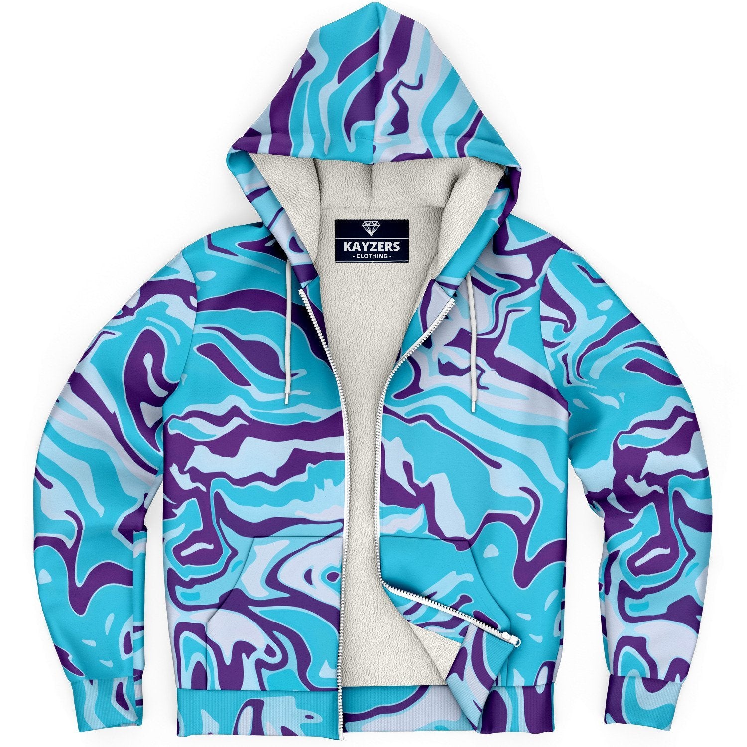 Blue Purple Camo Style Animal Print Unisex Fleece Zip Up Hoodie, Urban Camo Liquid Leopard Design Unisex Fleece Zip Up Hoodie