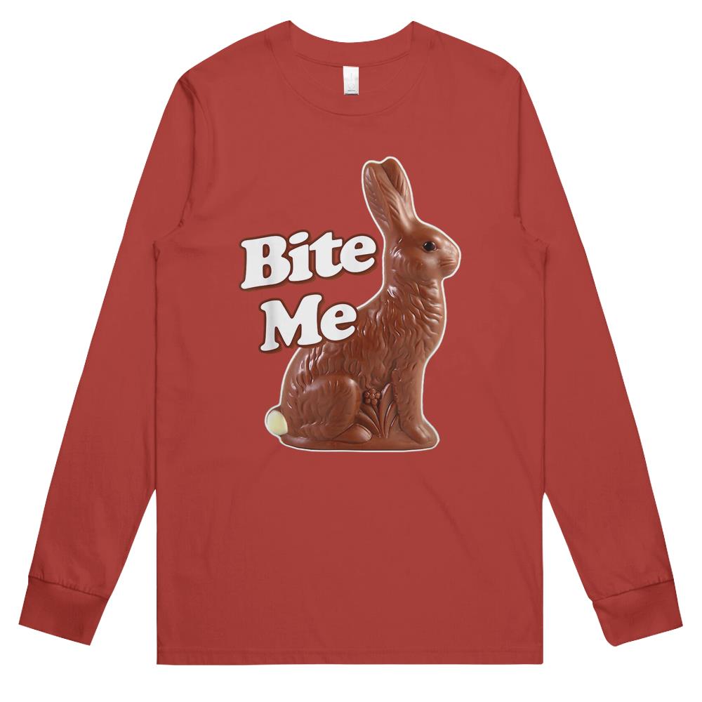 Bite Me Funny Chocolate Easter Bunny Long Sleeve T Shirts