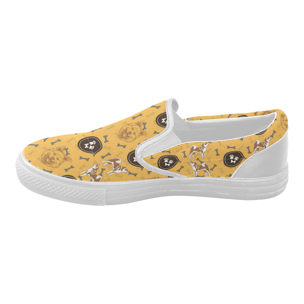 Akita Pattern White Women’s Slip-on Canvas Shoes