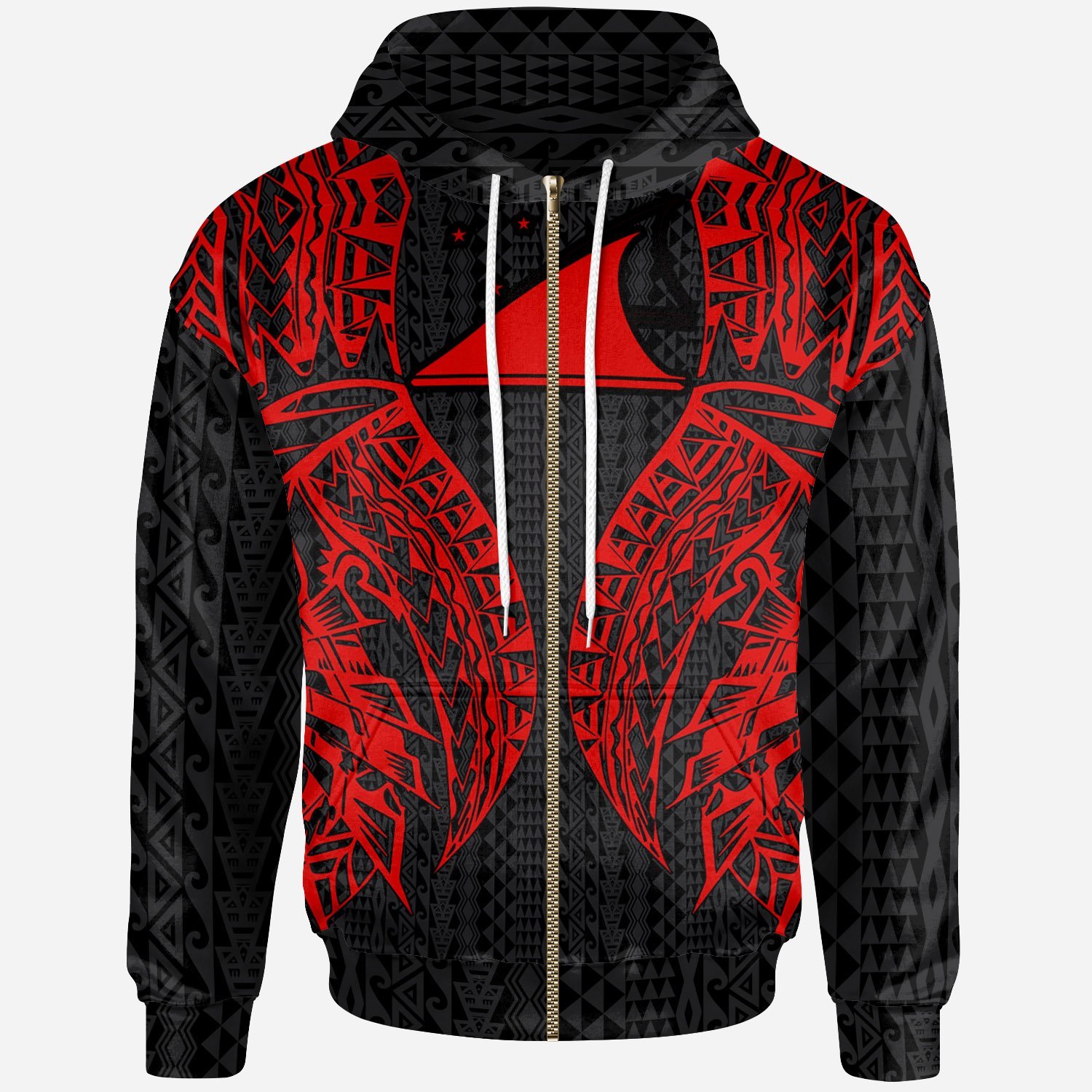 Tokelau Zip-Up Hoodie – Polynesian Lion Head Red Style – Pacific Print Hoodie