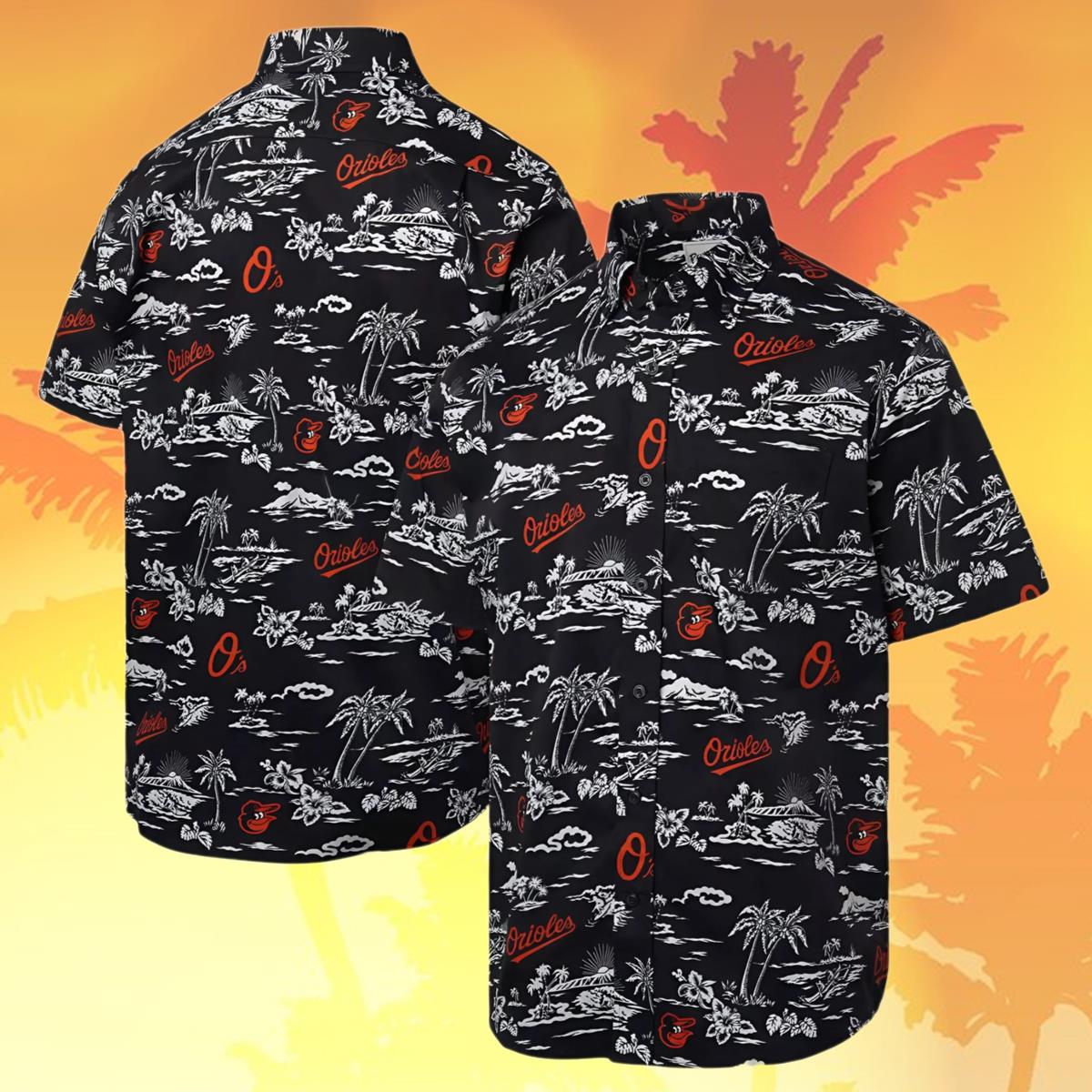 Mens Reyn Spooner Black Orioles Hawaiian Shirt Vintage