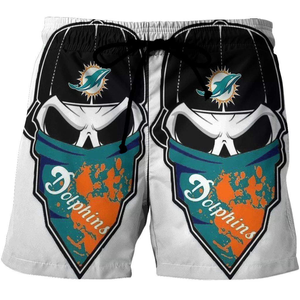 Miami Dolphins Skull Art 2 3D All Over Print Summer Beach Hawaiian Short