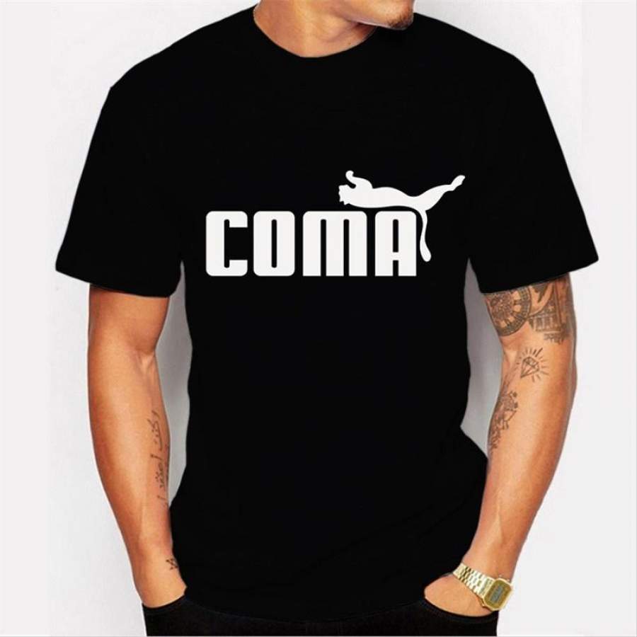 Fashion summer men s tops simple COMA letters leopard print fashionable T-shirt Men’s black short-sleeved round neck tee