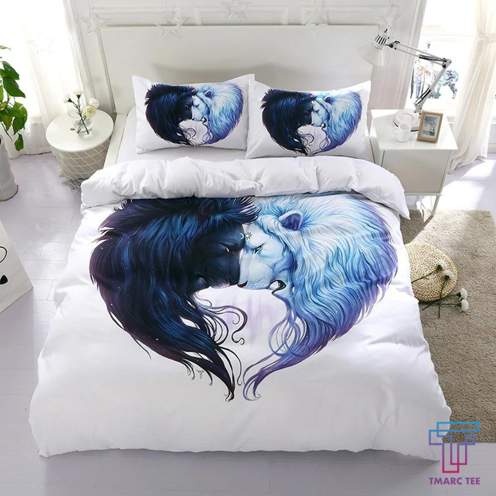 Tmarc Tee Aggressive Lion White Couple Cool Creative Bedding Set