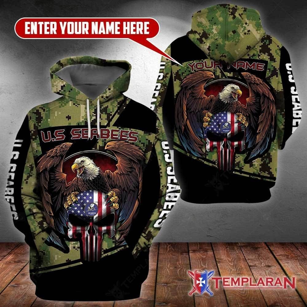 Personalized Name Navy Seabees Unisex Hoodie Bt04