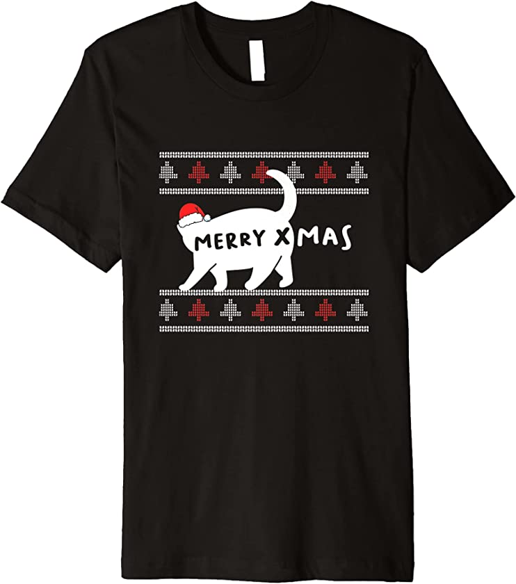 Ugly Christmas Cat Merry X-Mas New Year Kitten Santa Claus Premium T-Shirt