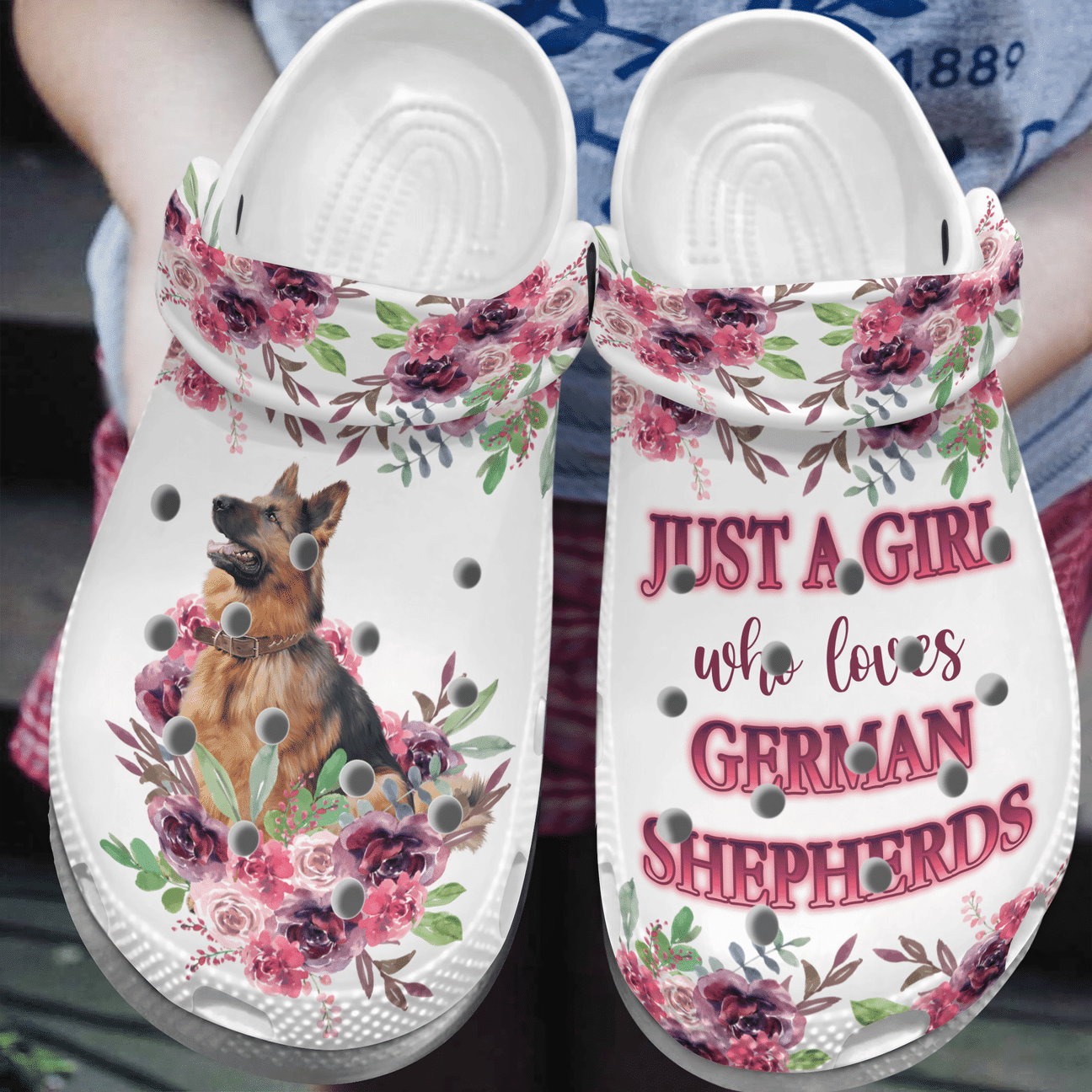 Just A Girl Who Loves German Shepherds Personalized Clog, Custom Name, Text, Color, Number Fashion Style For Women, Men, Kid, Print 3D