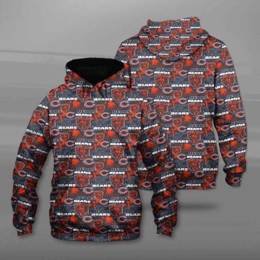 Men / Women Chicago Bears All Over Print 3D Hoodie, Chicago Bears All Over Print Logo Bears Hoodie