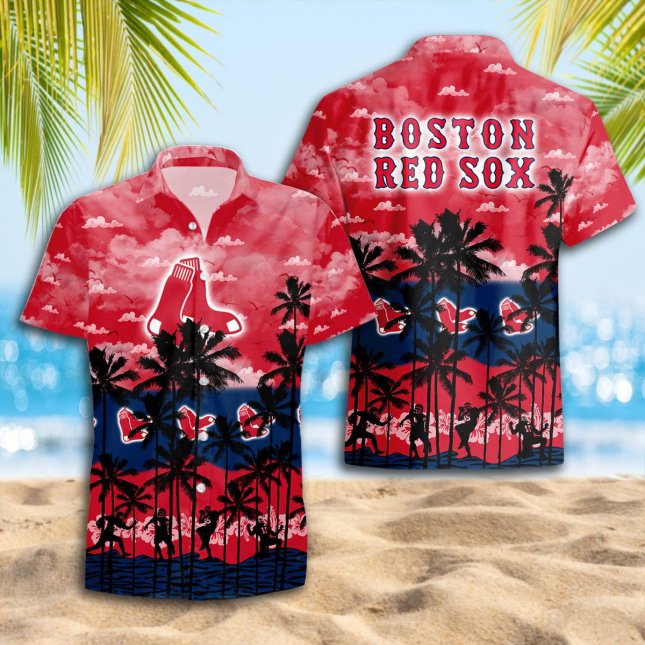 Boston Red Sox Hawaiian Shirt  Sunset Beach Design