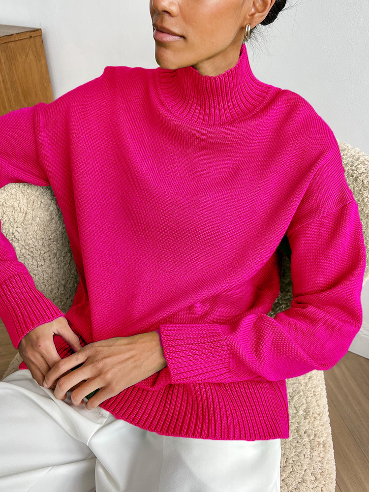 Basic Winter Women’s Oversize Sweaters Turtleneck Pullover Tops Rose Red Knitted Sweater Korean Thick Warm Soft Baggy Jumper New alx