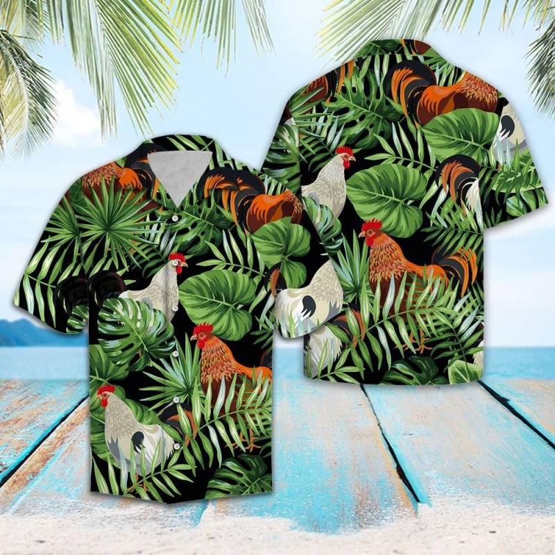 Artsyhomes Chicken Green Tropical Leaves Hawaiian Ha27623