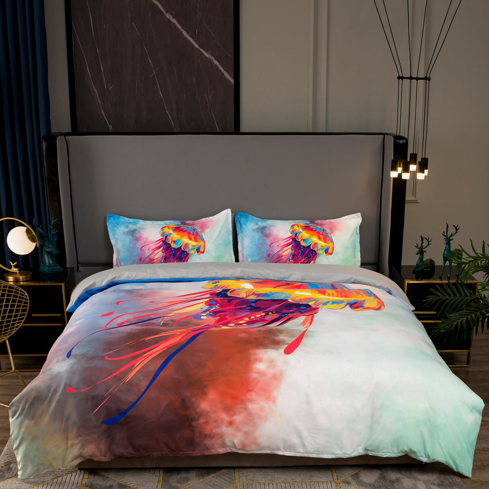 3D Hand Drawn Colored Animal Jellyfish Quilt Cover Set Bedding Set Duvet Cover Pillowcases 49