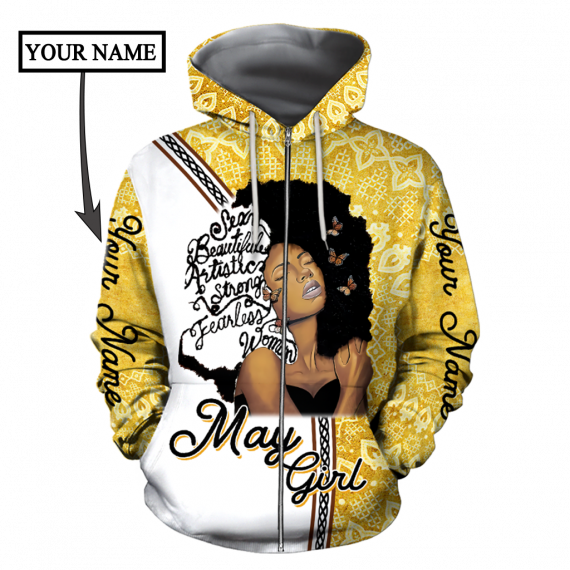 May Girl Personalized Name All Over Print Unisex Zip Up Hoodie