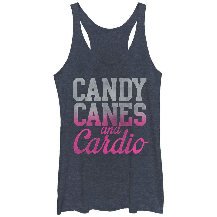 CHIN UP Women’s Christmas Candy Cane Cardio  Racerback Tank Navy Blue Heather