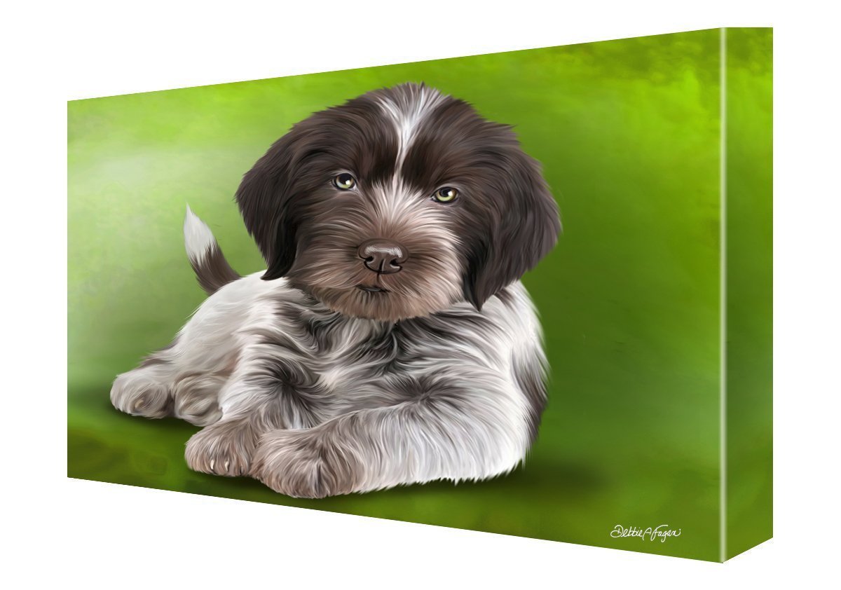 Wirehaired Pointing Griffon Puppy Dog Painting Printed On Canvas Wall Art Signed