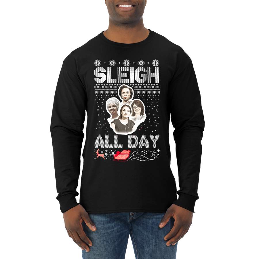 AOC The Squad Congresswomen Sleigh All Day Xmas Ugly Christmas Sweater Mens Long Sleeve Shirt